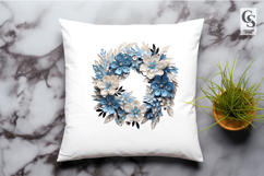 Blue White Floral Wreath Clipart Sublimation PNG Product Image 3