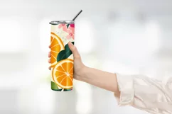 Orange with Leaves and Flowers Tumbler Wrap Sublimation Product Image 2