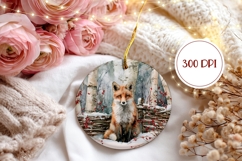 Watercolor Winter Fox Ornament, Christmas Ornament Product Image 2
