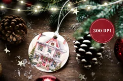 Watercolor Christmas House Ornament, Christmas Product Tag Product Image 2