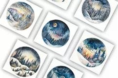 Winter Forest Round Scenes | Watercolour Clipart JPG Product Image 2