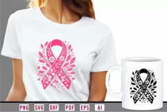 Black Cancer Ribbon SVG, Cancer Awareness Floral Ribbon SVG Product Image 2