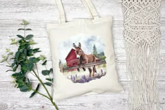 Watercolor Donkey Illustration, Watercolor Farm House PNG Product Image 2