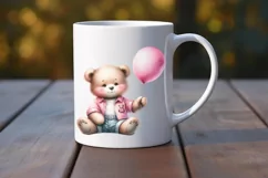 Pink Watercolor Cute Bear Baby Shower Clipart Product Image 2