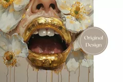 Gold Lips Tumbler Wrap Design, Cute Flowers Tumbler Design Product Image 2
