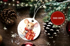 Christmas Ornament PNG, Watercolor Christmas Mouse Gift Tag Product Image 2