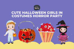 Cute Halloween Girls in Costumes Horror Party Clip Art Product Image 2