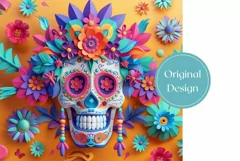 3D Sugar Skull Tumbler Wrap, 3D Paper Colorful Skull Tumbler Product Image 2