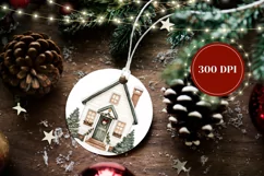 Watercolor Christmas House Ornament, Cute Winter Ornament Product Image 2