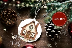 Watercolor Christmas House Ornament, Winter Ornament Design Product Image 2