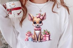 Cute Pink Christmas Animals Clipart Sublimation Product Image 2