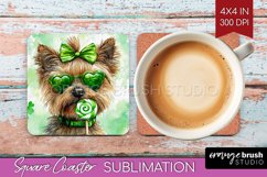 Cairn Terrier St. Patricks Day Dog Square Coaster Dog PNG Product Image 1