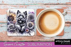Cairn Terrier Square Coaster Dog Sublimation Floral PNG Product Image 1