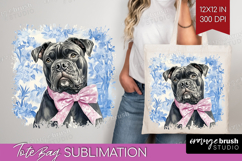 Cane Corso Dog Tote Bag Blue Toile Tote Bag PNG Sublimation Product Image 1