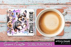 Dog Square Coaster - Dog Mom Floral Coaster Sublimation Product Image 1