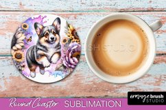 Cardigan Welsh Corgi Round Coaster Dog Sublimation Floral Product Image 1