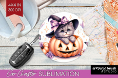 Cat Halloween Car Coaster Coquette Coaster PNG Sublimation Product Image 1