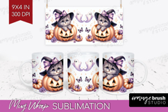Cat Halloween Mug Wrap Coquette Mug PNG Sublimation Product Image 1