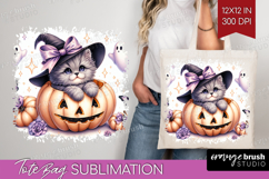 Cat Halloween Tote Bag Coquette Tote Bag PNG Sublimation Product Image 1