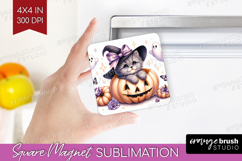 Cat Halloween Magnet Sublimation Coquette Square Magnet PNG Product Image 1