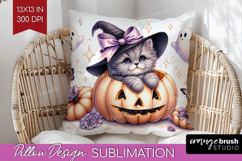 Cat Halloween Pillow Sublimation Coquette Pillow Cover PNG Product Image 1