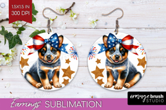 Cattle Dog Round Earrings Patriotic Dog PNG Sublimation Product Image 1