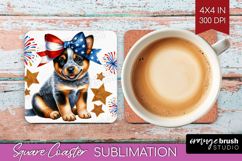 Cattle Dog Square Coaster Patriotic Dog Coaster PNG Product Image 1