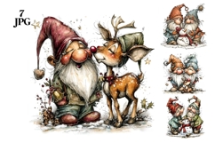 7 JPG Whimsical Cute Christmas Gnomes Illustrations Bundle Product Image 1