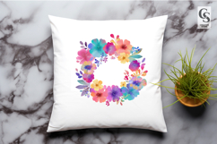 Colorful Watercolor Floral Wreath Clipart Sublimation PNG Product Image 3