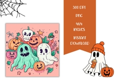 Doodle Halloween Ghost Square Coasters, Pumpkins Coasters Product Image 2