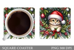 Christmas Cat Coaster Design. Christmas Coaster Sublimation Product Image 1