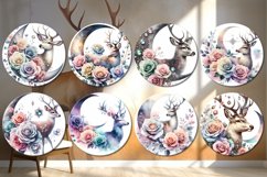 Deer, moon &amp; Flowers | 8 Round earring Sublimation designs Product Image 2