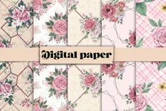 Watercolor Pink Rose Digital Paper Product Image 6
