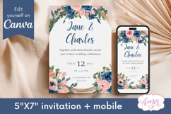 Navy and Blush Wedding Invitation Canva template Product Image 2