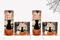Trick Or Treat Halloween Tumbler, Halloween Black Cat Print Product Image 2