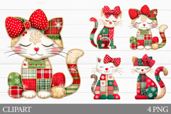 Christmas Cat Clipart. Patchwork Christmas Clipart Product Image 1