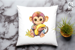 Cute Monkey Banana Clipart Sublimation PNG Product Image 2