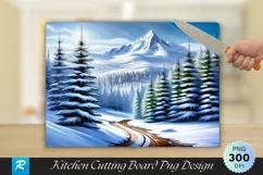 Snowy Mountain Pines Winter Cutting Board PNG Design Product Image 1