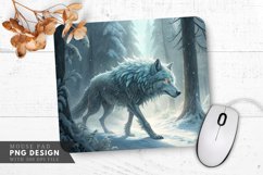 Frosted Wolf in Icy Forest Mouse Pad PNG Design Product Image 1