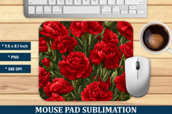 Red Carnation Flower Mouse Pad | Mouse Pad Sublimation Product Image 1