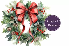 Christmas Tumbler Wrap, Watercolor Christmas Wreath PNG Product Image 2