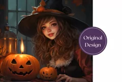 Kawaii Witch Tumbler Wrap Design PNG, Halloween Sublimation Product Image 2