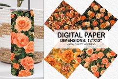 Orange Roses Flowers Digital Paper - Flowers Background Product Image 1