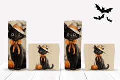 Cartoon Halloween Cat Tumbler, Halloween Black Cat PNG Product Image 2