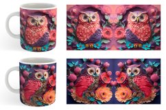 3D Owl and Flowers Mug Wrap | Sublimation Coffee Cup Product Image 4