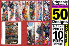 50x Cute Cat Sublimation Bookmark Bundle PNG, Watercolor Cat Product Image 4