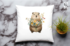 Cute Watercolor Marmot With Flowers Clipart Sublimation PNG Product Image 3