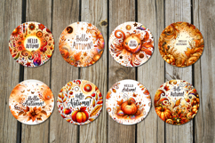 Hello Autumn | 8 Round Earring Sublimation designs, PNG Product Image 2