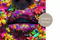 Colorful Lips Tumbler Wrap Design, Floral Lips Tumbler PNG Product Image 2