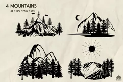 4 Mountain silhouettes SVG PNG EPS Product Image 2
